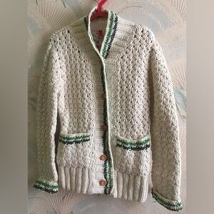 H&M Divided Cream Thick Knit Cardigan with Green Accents